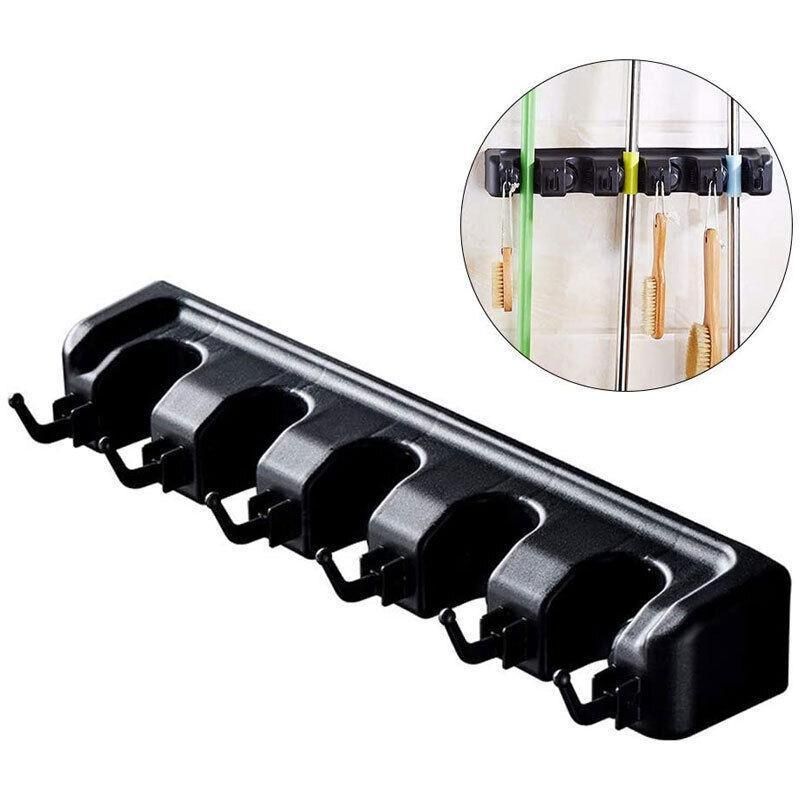 Broom Hanger Mop Holder Wall Mounted Brush Storage Rack Organizer Kitchen Tool - Black โ image 4