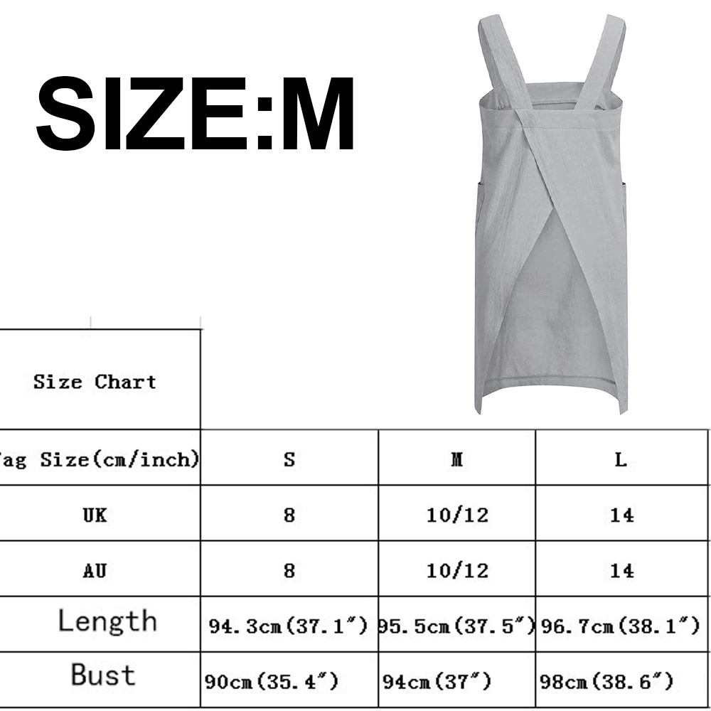 Gray Women's Cotton and Linen Apron with Cross Back and Large Pocket, Size M — image 3