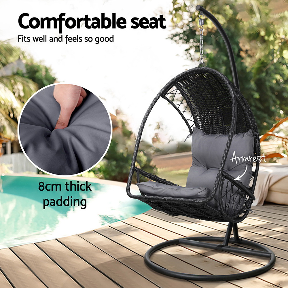 Gardeon Outdoor Egg Swing Chair Wicker Furniture Pod Stand Armrest Black — image 5