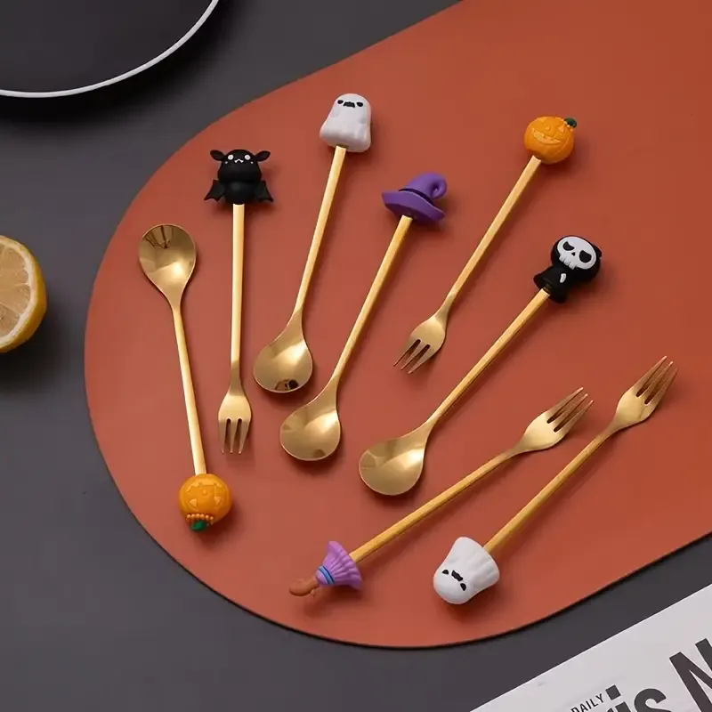 🎃 Halloween Cartoon Coffee Spoon Gift Box! Stainless Steel Pumpkin Ghost Stirring Spoon Dessert Fork, One-Piece Construction Easy to Clean, Exquisite Gift Box — image 6