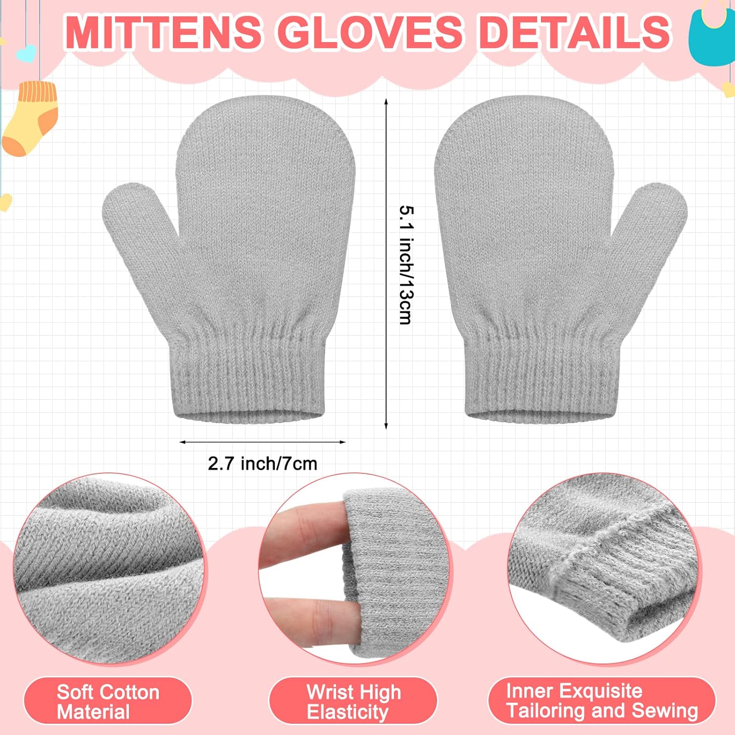 3 Set Toddler Hat Glove Set, Kids Winter Hats Warm Knitted Beanie Mittens Gloves with Bow for Baby Girls Boys 0-6Y — image 3