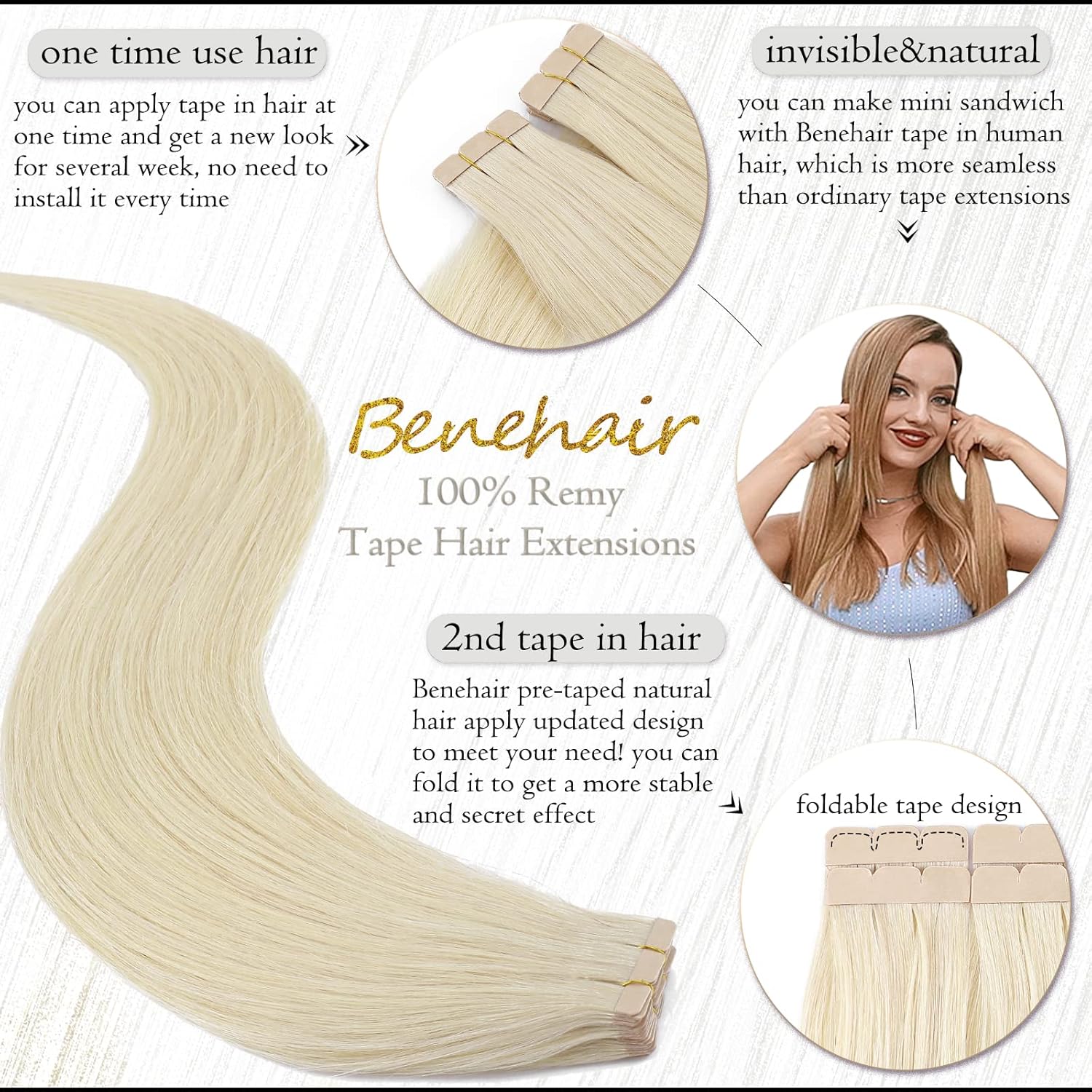 Tape in Hair Extensions Human Hair Platinum Blonde 18 Inch 20pcs 50g/pack Straight Hair Extensions Tape in Seamless Skin Weft Tape in Natural Hair for โ image 2