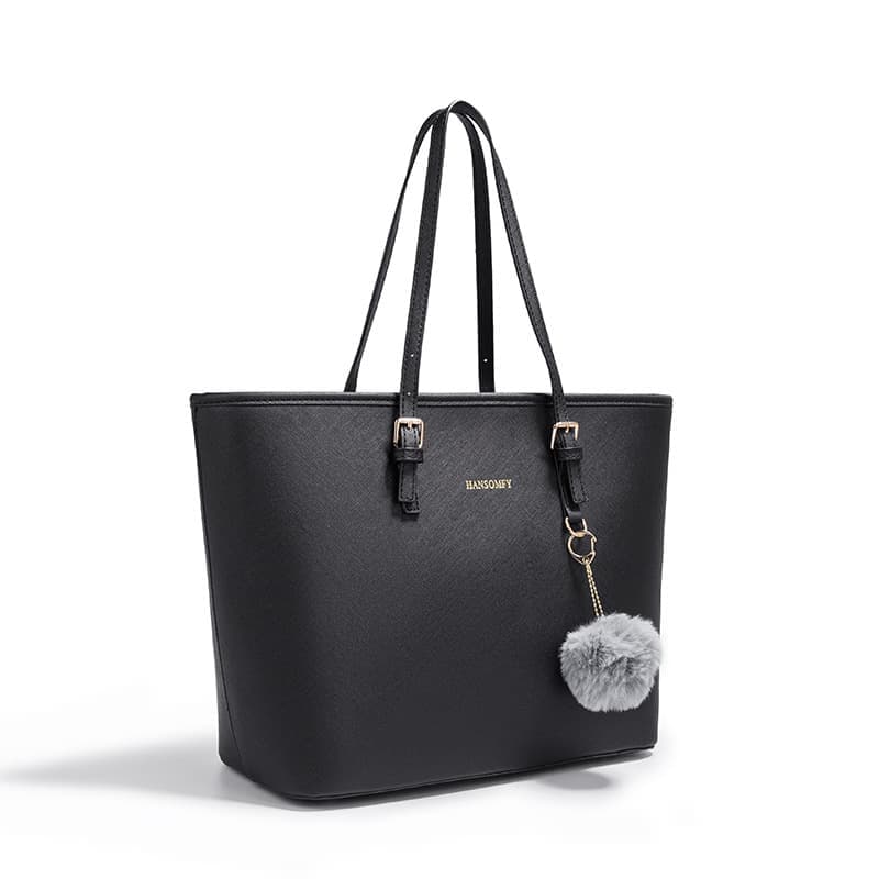 Women's Large Capacity PU Leather Tote Bag, Elegant Shoulder Bag for Work Shopping Party, Black — image 6
