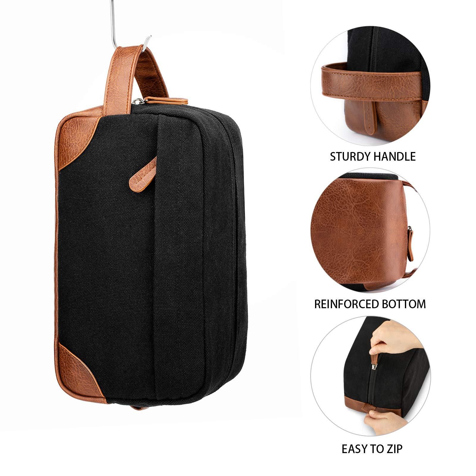 Travel Toiletry Bag - Hanging Toiletry Bag for Men Water Resistant Canvas Shaving Bag with Large Capacity for Travel - black โ image 2