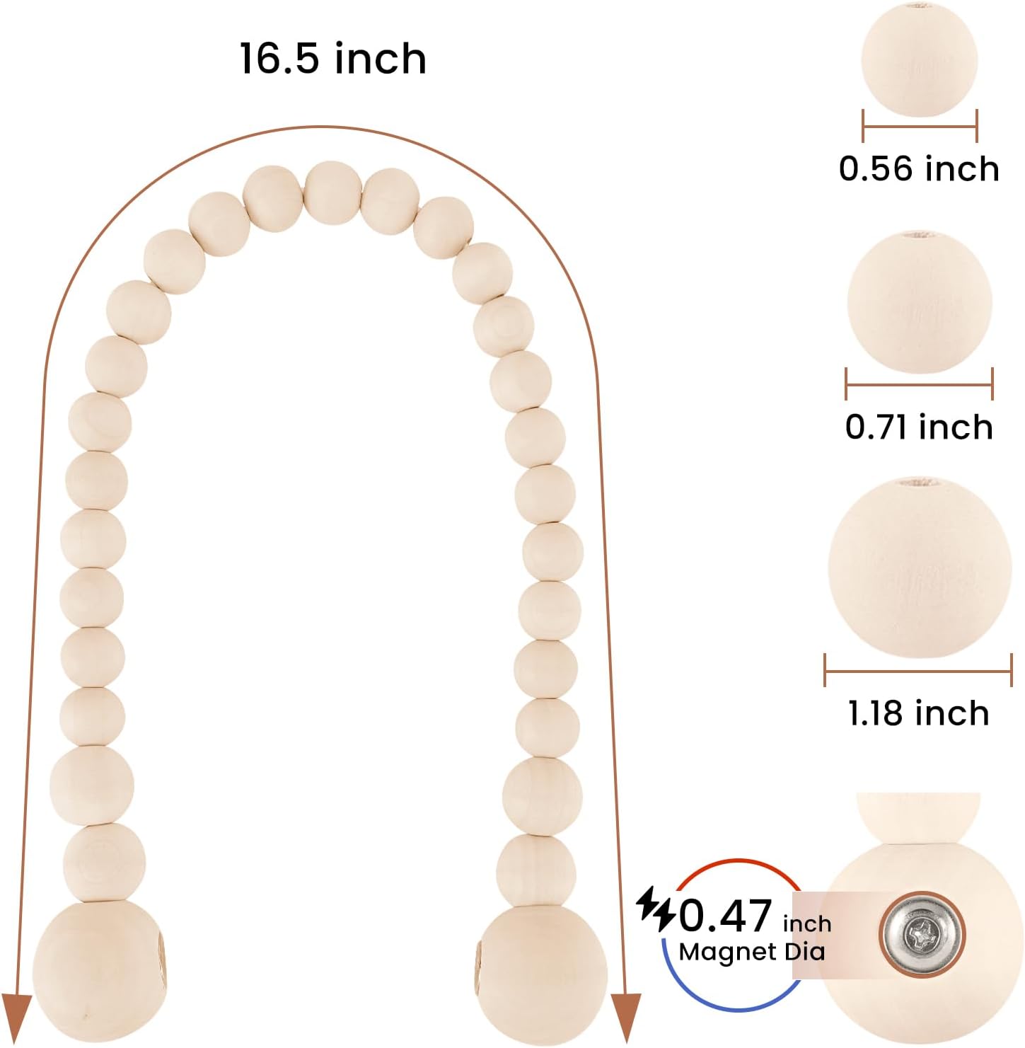 Magnetic Curtain Tiebacks, Curtain Holdbacks for Curtains 2 Pack, Wood Bead Curtain Holders for Boho Bedroom Decor, Baby Nursery Decor, Farmhouse Decor — image 3