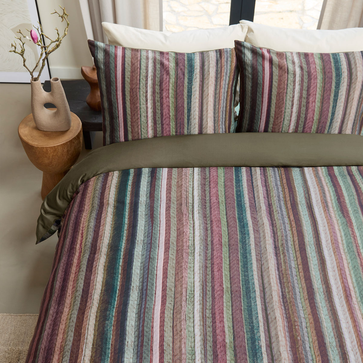 Bedding House Roman Multi Cotton Stripe Quilt Cover Set Queen โ image 4