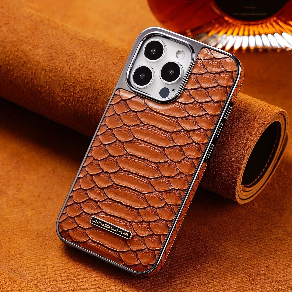 snake-pattern leather phone case