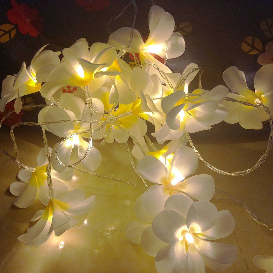 1 Set of 20 LED White Frangipani Flower Battery String Lights Christmas Gift Home Wedding Beach Party Decoration Outdoor Table Centrepiece โ image 3