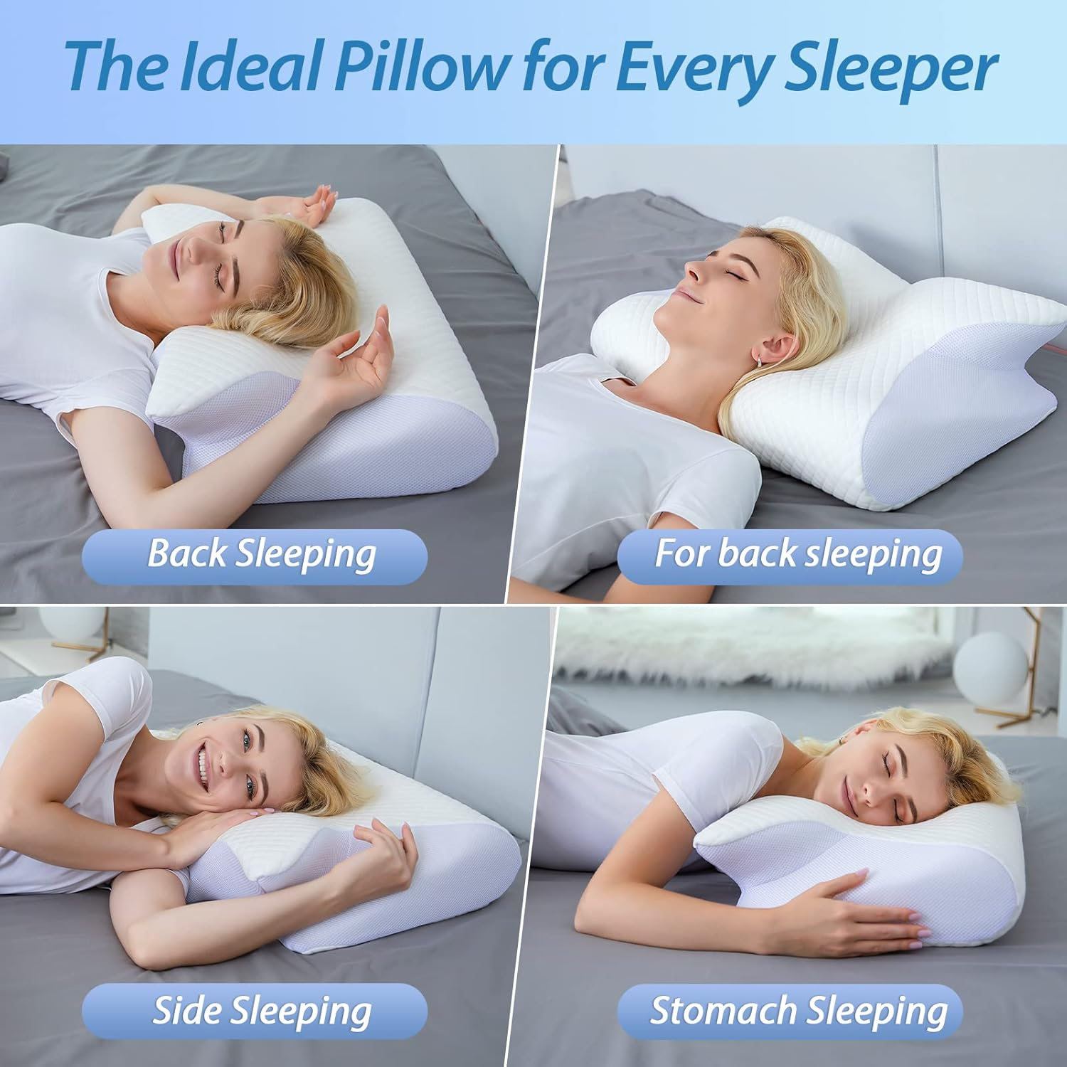 Cervical Neck Pillow for Neck Pain Relief, 2 in 1 Ergonomic Orthopedic Bed Pillow for Sleeping, Memory Foam Pillows for Side, Back & Stomach Sleepers with — image 5