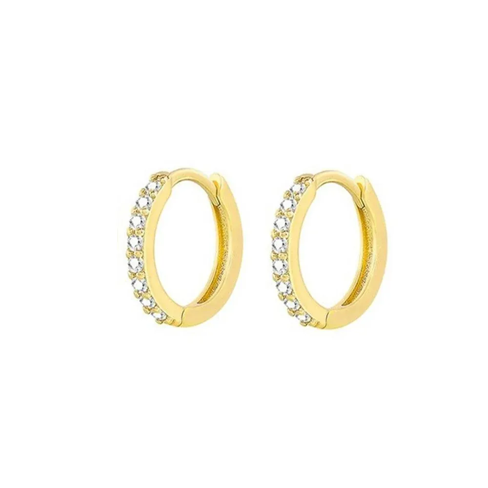 7sizes Hoop Earring Silver Zirconia Ear Huggie Hoop Cartilage Piercing Jewellery - Gold-9mm