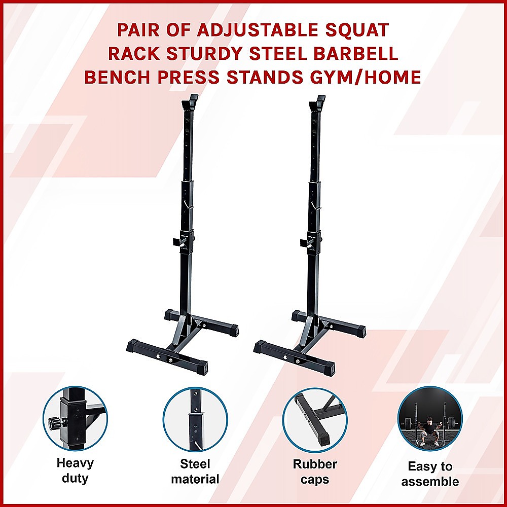 Adjustable Squat Rack Pair Steel Barbell Bench Press Stands Gym Home — image 3