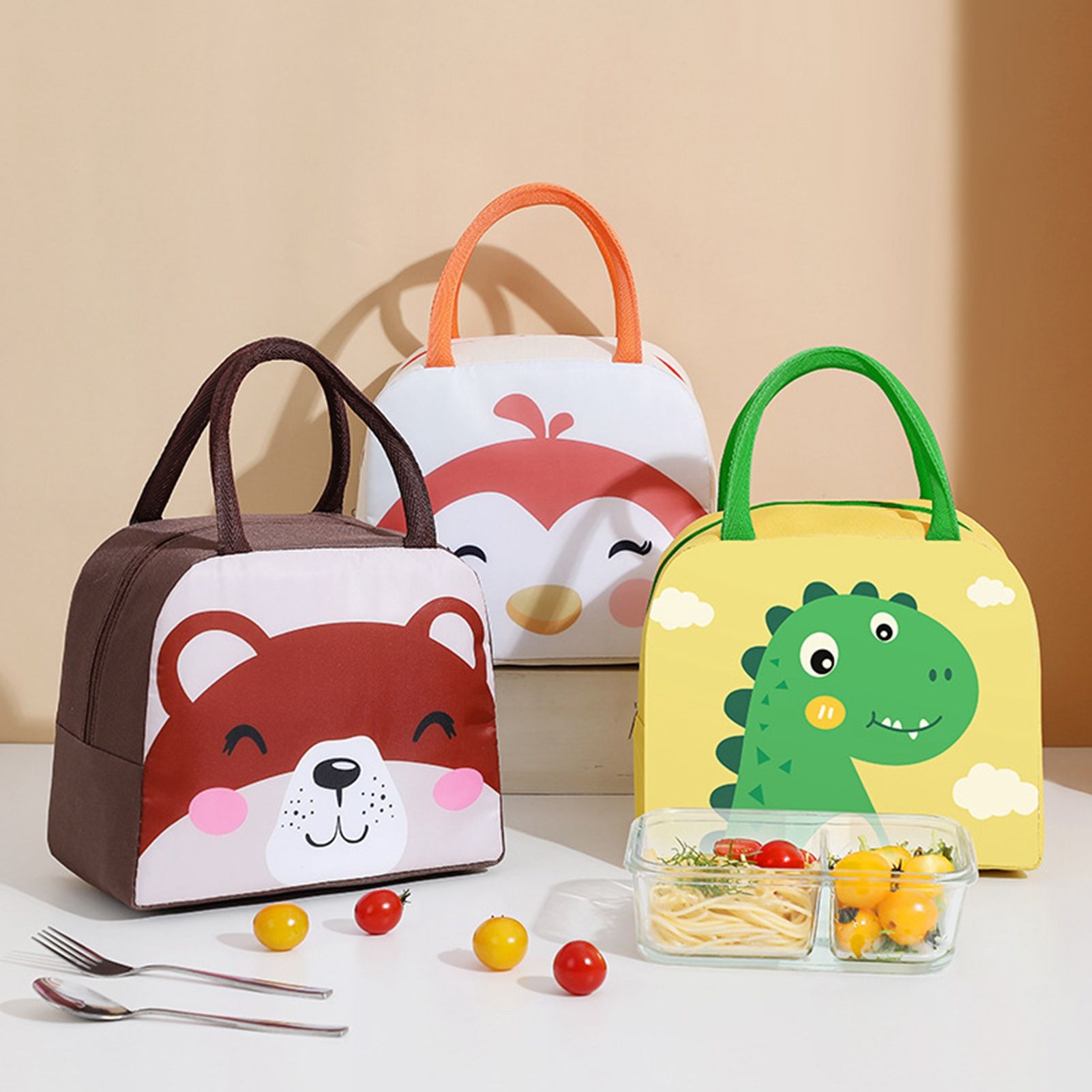 Thermal Bag Cartoon Large Capacity Heat Preservation Cute Lunch Bag for Children Green Dinosaur โ image 5