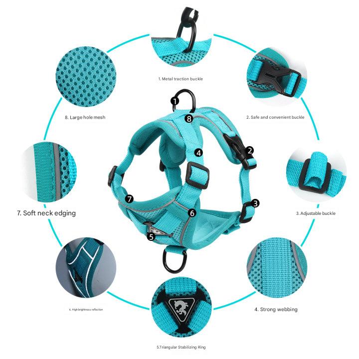 Blue Reflective Mesh Dog Harness and Leash Set - Adjustable No-Pull Vest - M โ image 4