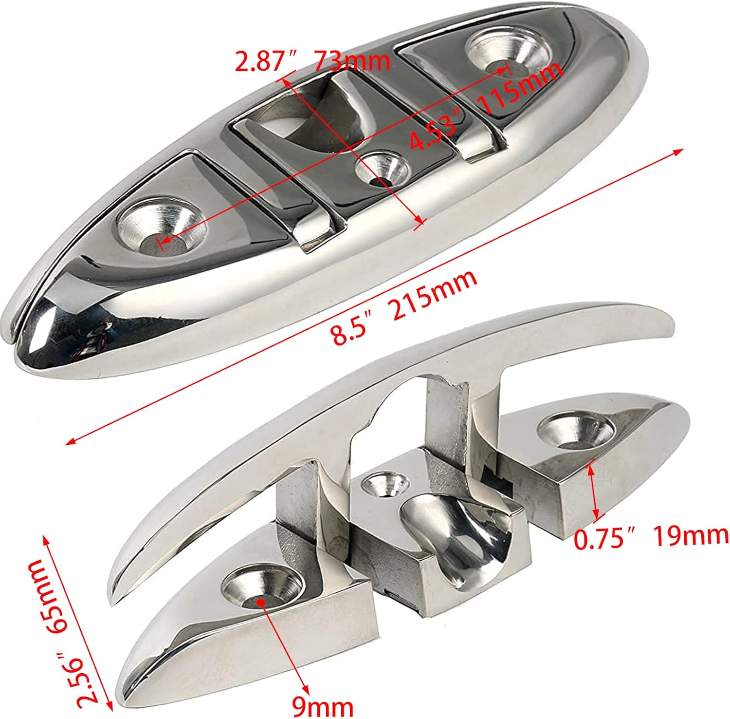 Boat Folding Cleat 8-1/2" Flip-up Heavy Dock Marine Grade 316 Stainless Steel — image 3