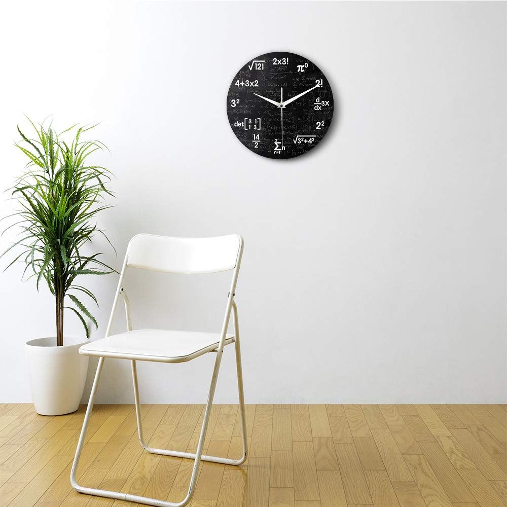 Math Equations and Notations Mathematics Chalkboard Geek Battery Operated Wall Clock Silent Non-Ticking Quartz — image 5