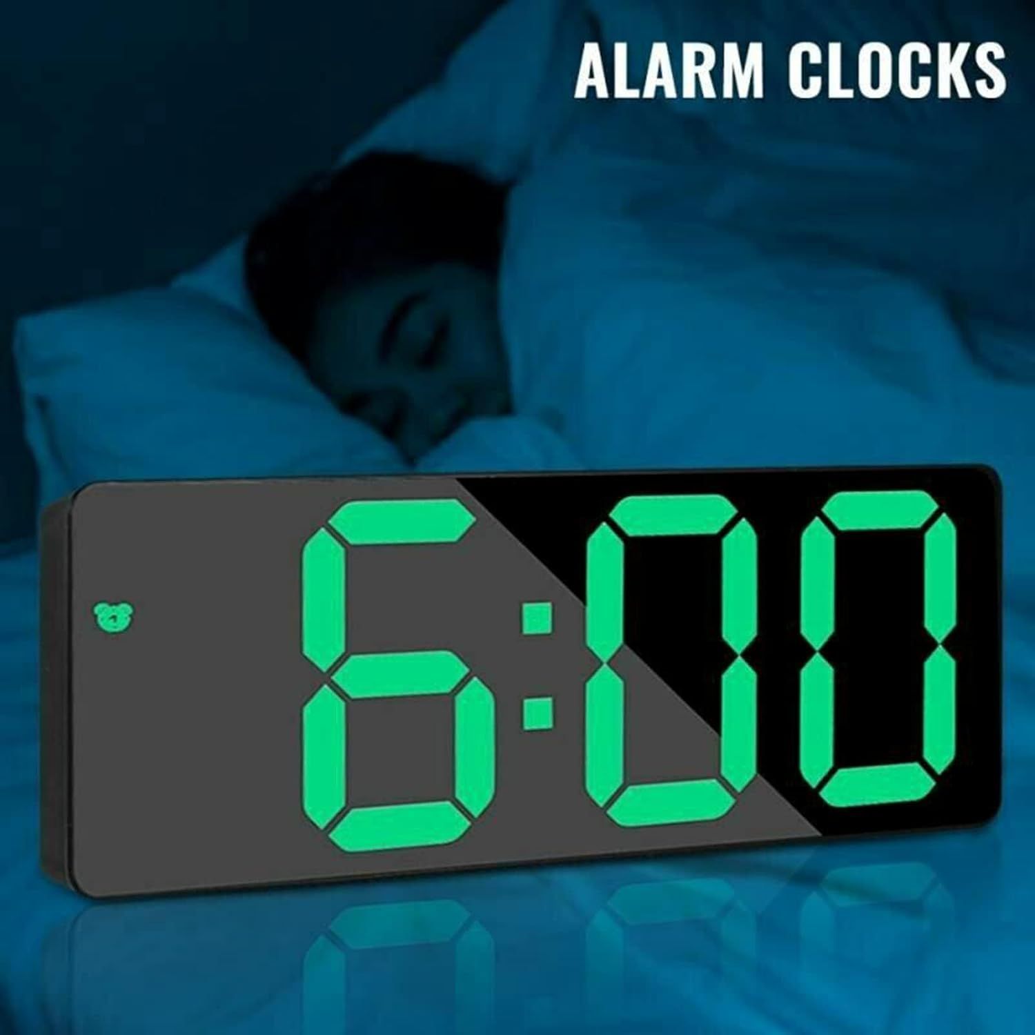 Digital Alarm Clock LED Travel Alarm Clocks with Button Brightness Adjustable(Rectangular black face green light) — image 2
