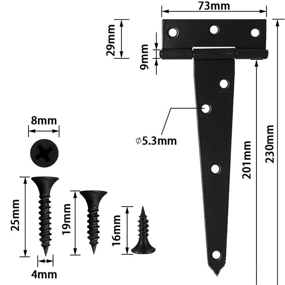 Heavy Duty T Hinge Tee T Strap Shed Gate Barn Fence Door Hinge Wrought Rustproof All Size Black (6 pcs, 8 inch) โ image 2