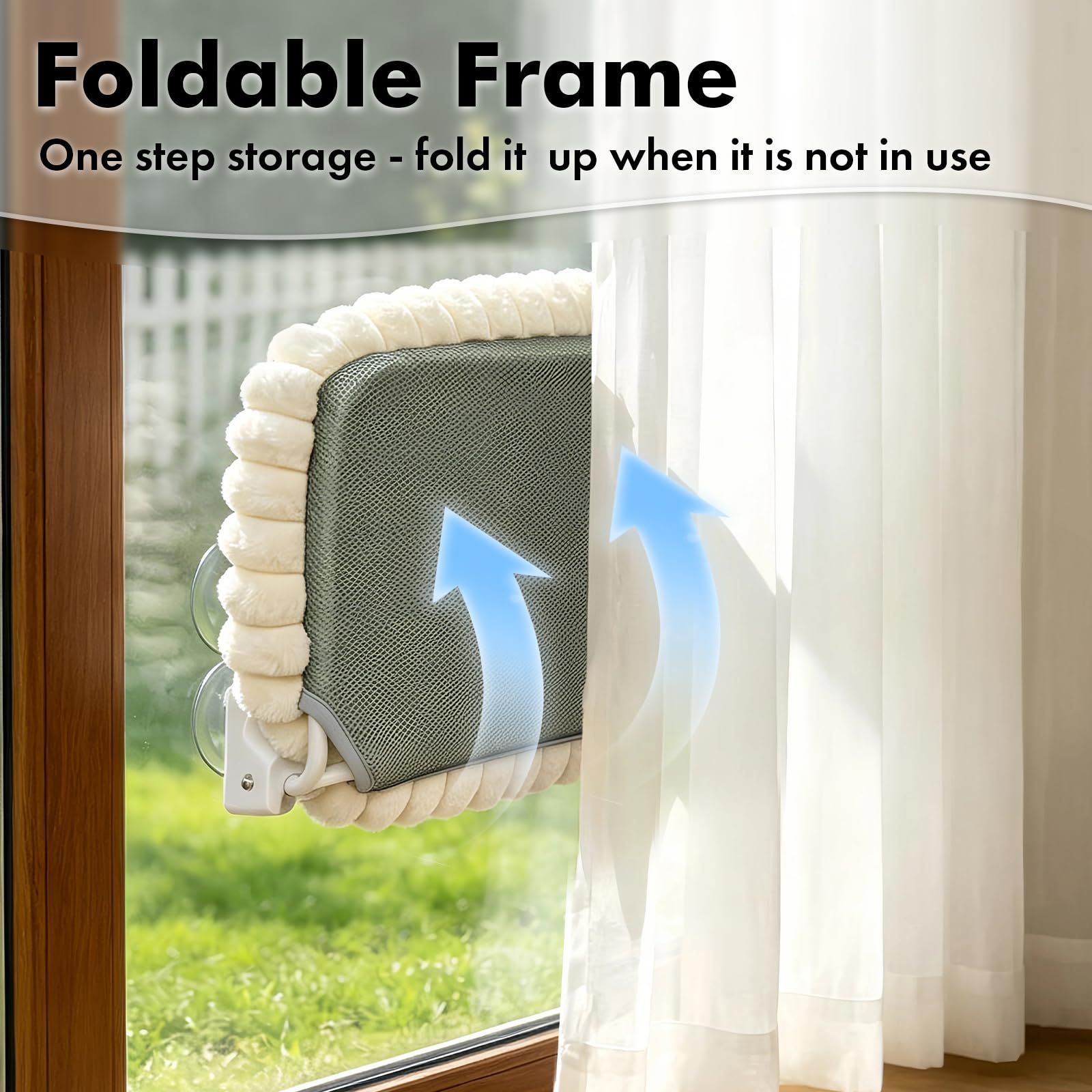 XL Cat Window Perch with 4 Heavy-Duty Suction Cups, Solid Metal Frame, Removable Striped Plush Bed, No Drill Window Mount Cat Hammock for Indoor Large Cats โ image 2