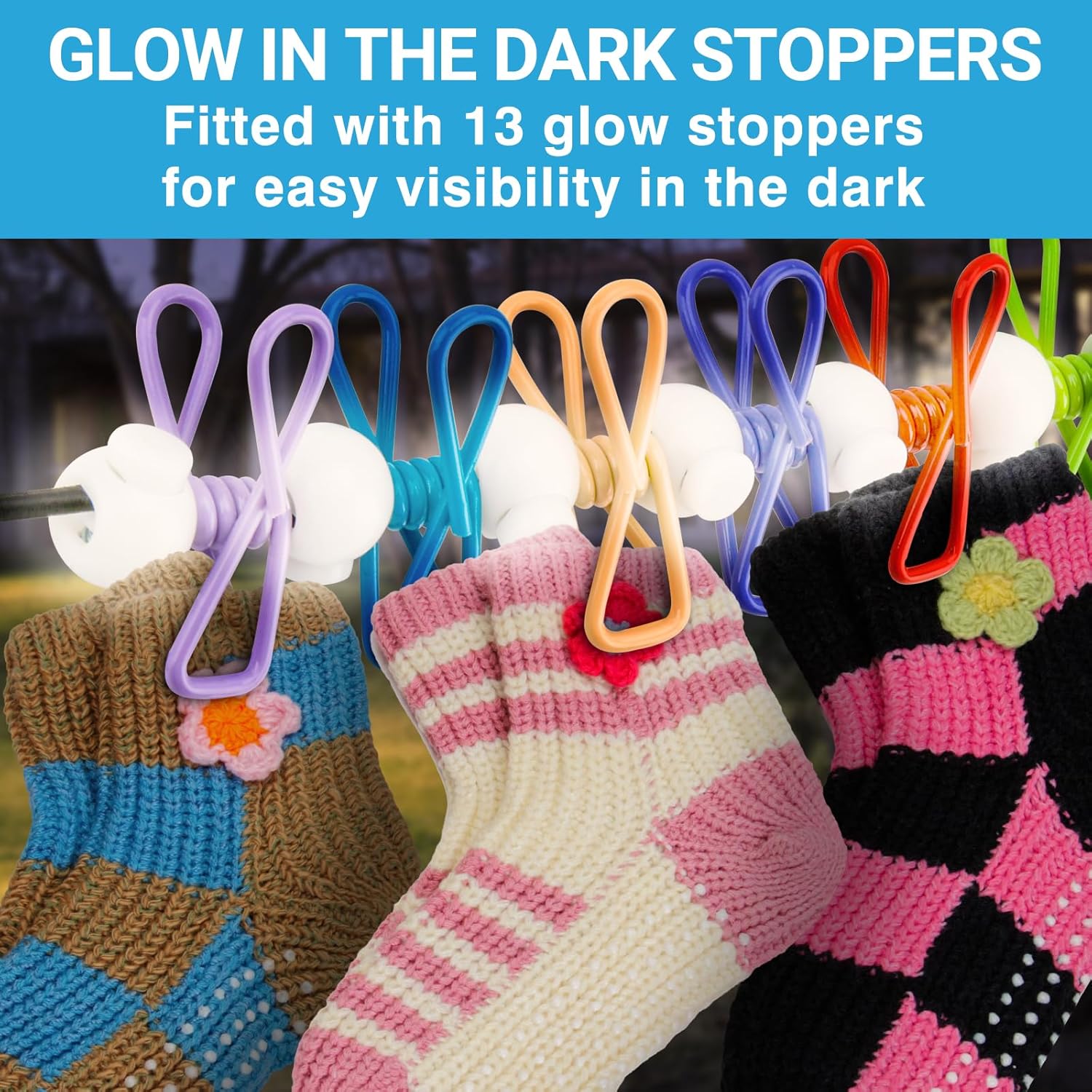 Retractable Travel Clothesline - Glow in The Dark Portable Clothes Line - 7.5ft/2.2m Camping Clotheslines for Outside, Hotel Room or Cruise - Laundry Line — image 4