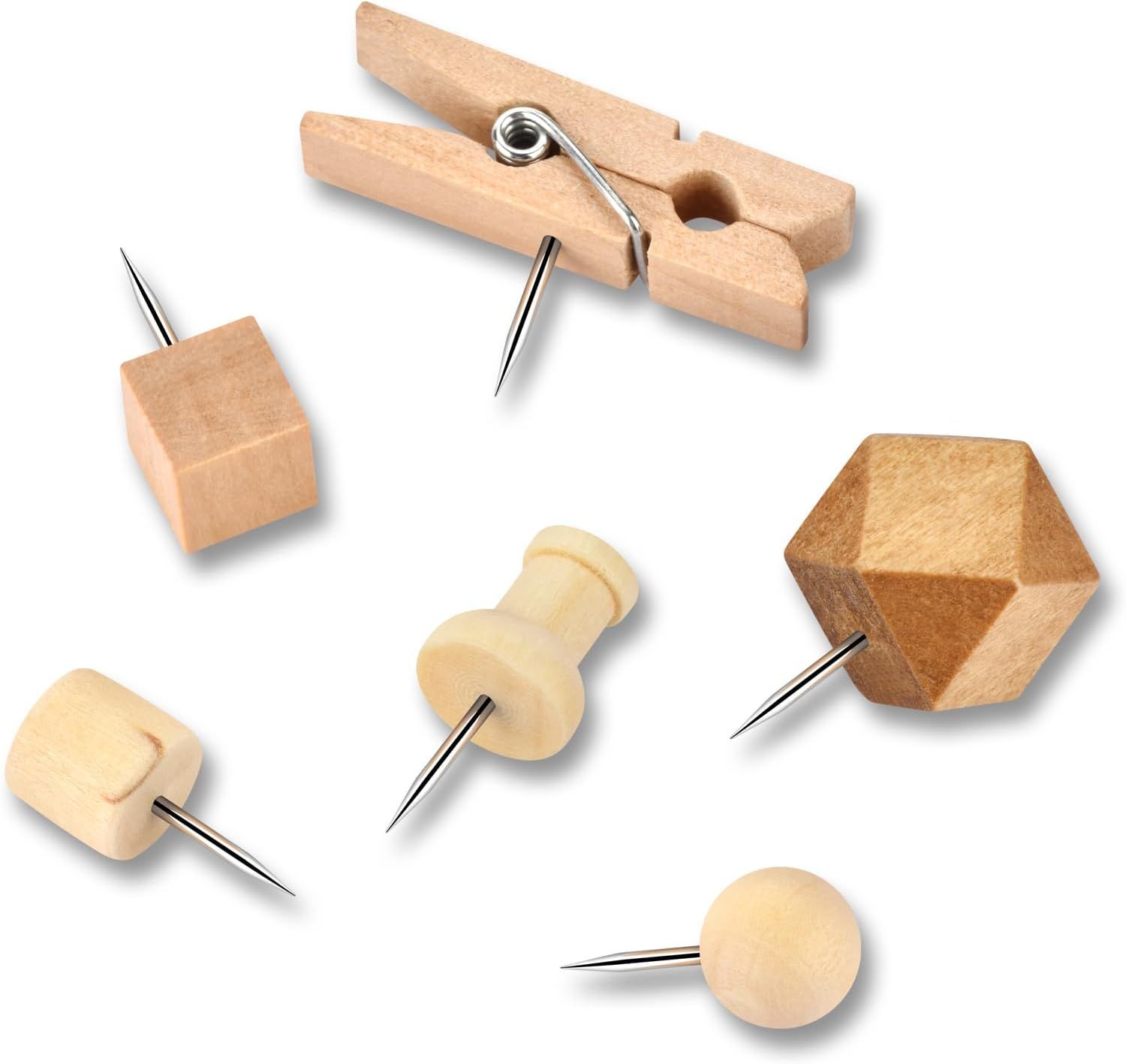 128 Piece Decorative Wooden Pins for Cork Boards and Walls — image 3