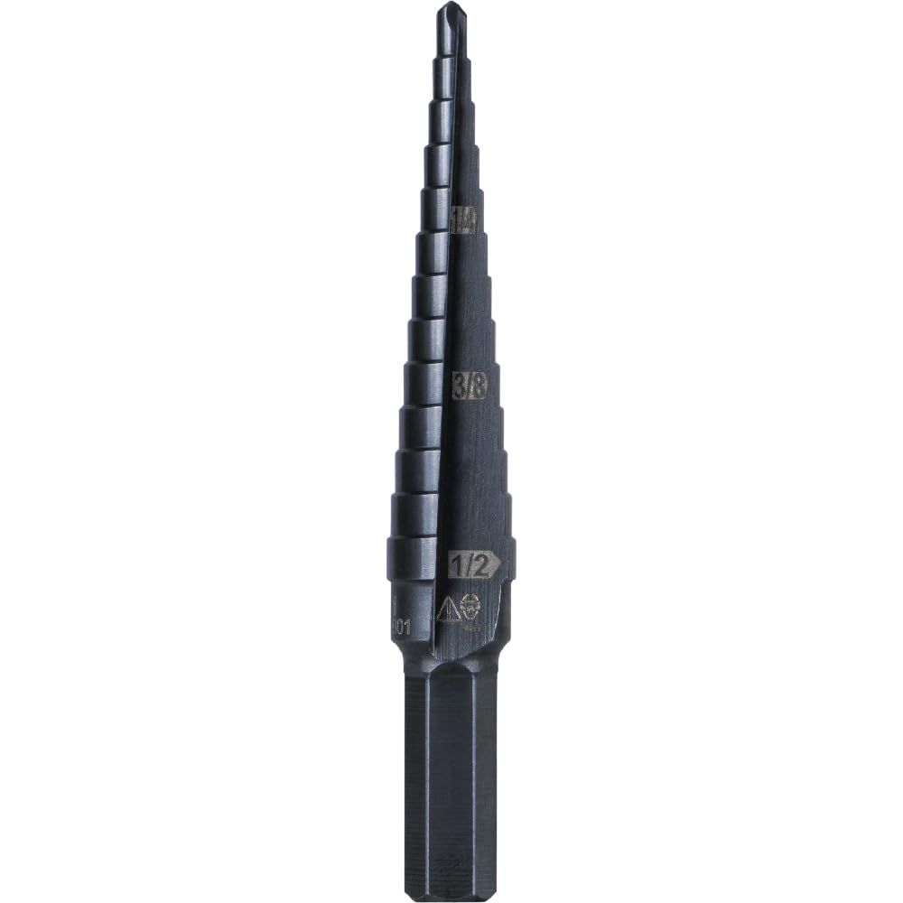 Step Drill Bit Double-Fluted with Easy-to-Read Markings and Targets for Hole Drilling in Stainless Steel, Copper, Aluminum