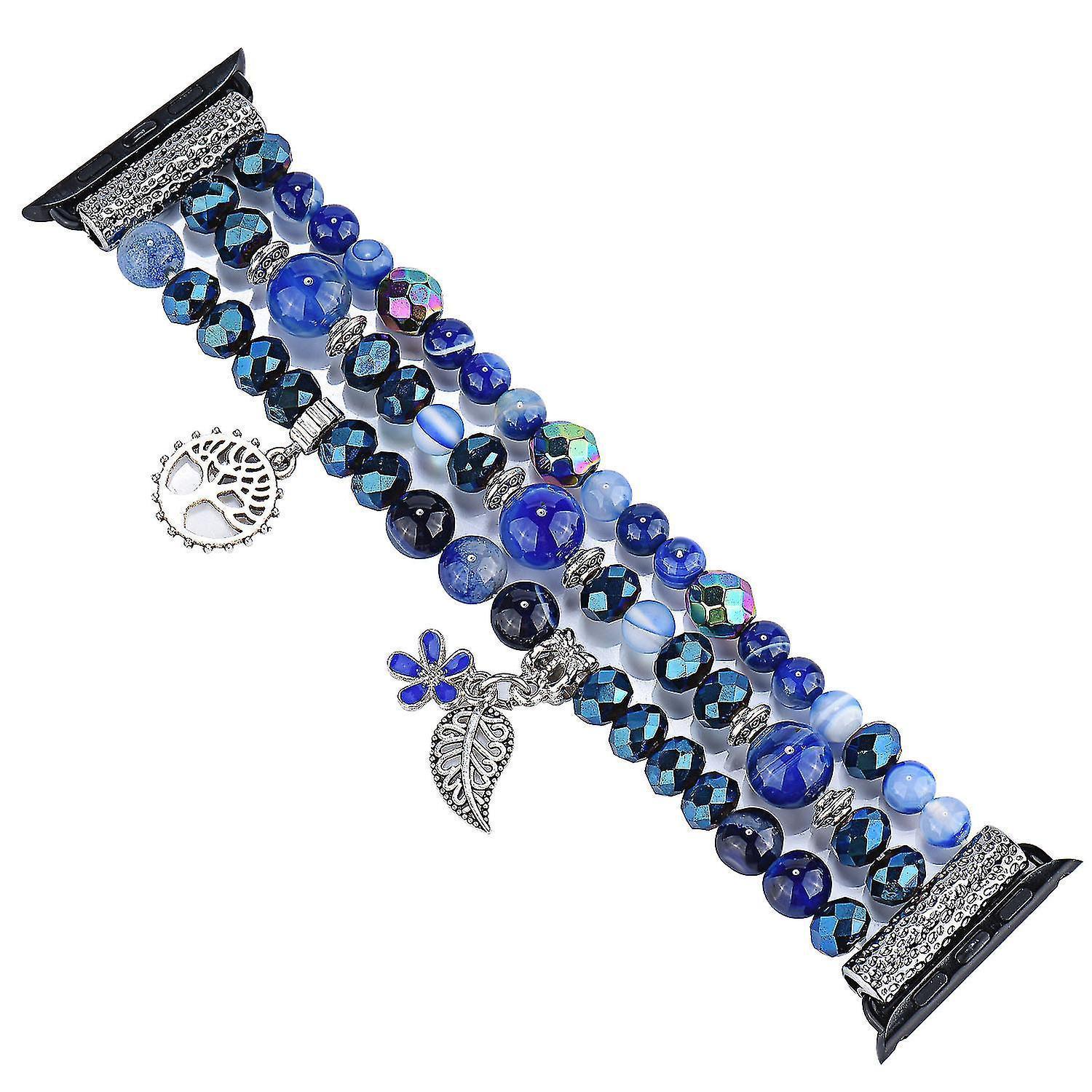 Fashion Iwatch Blue Crystal Beaded Bracelet Watchband Strap With Life Tree And Leaf Pendant For Apple Watch Series 7 45mm / 4/5/6/se 44mm / 1/2/3 42mm โ image 3
