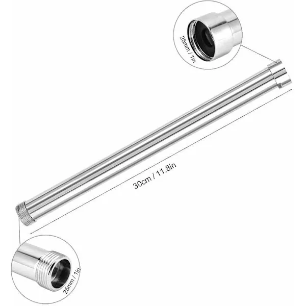 30 cm Shower Arm Extension, G3/4 Thread, Compatible with Most Shower Heads, 10 Inch Copper Pipe Fittings, G1/2 Thread, Chrome Finish — image 3