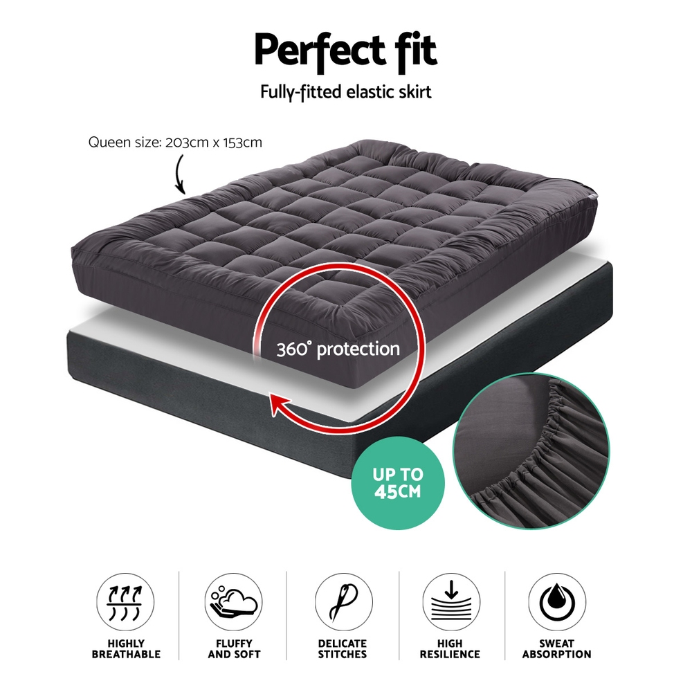 Giselle Bedding Bamboo Charcoal Filling Pillowtop Topper 1000GSM 5cm Thick Pillowtop Pad for Back Pain Relief Washable with 45cm Deep Pocket Queen โ image 2