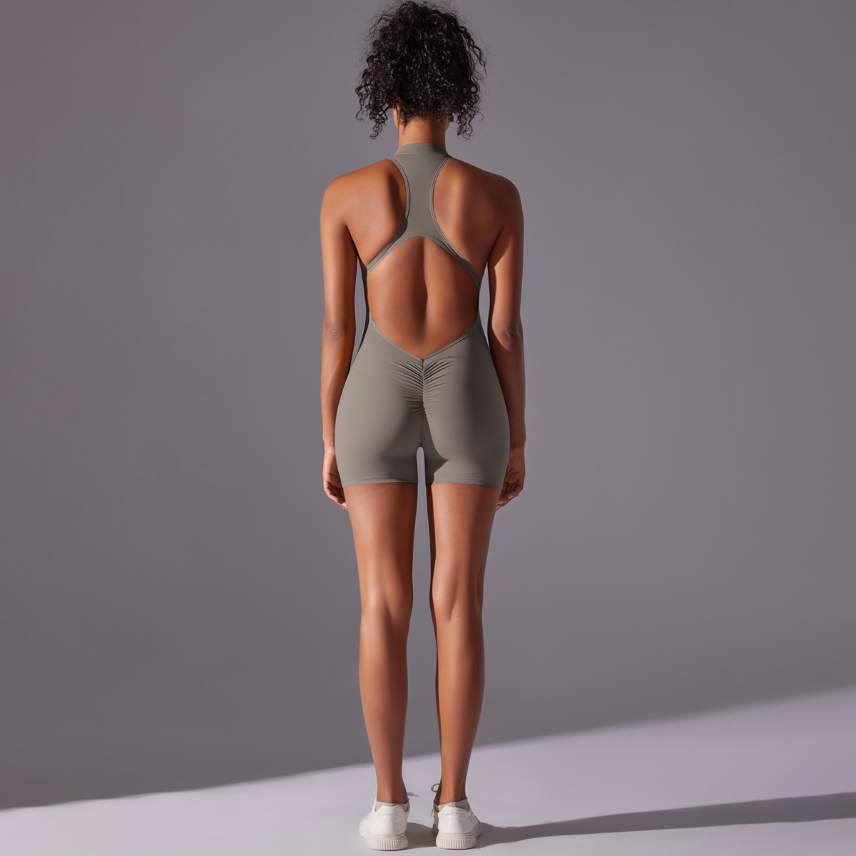 Size L Grey High-Impact Seamless Bodysuit - Nude Feel Yoga & Fitness Romper โ image 4