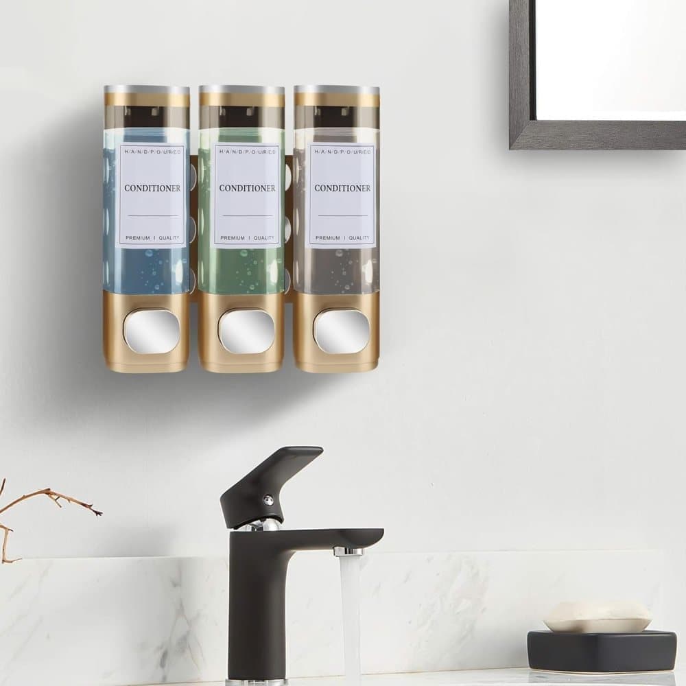 3-Pack Wall Mounted Soap Dispenser for Shampoo & Soap, 300ml x3, 3-Compartment Shower Dispenser, Black — image 6