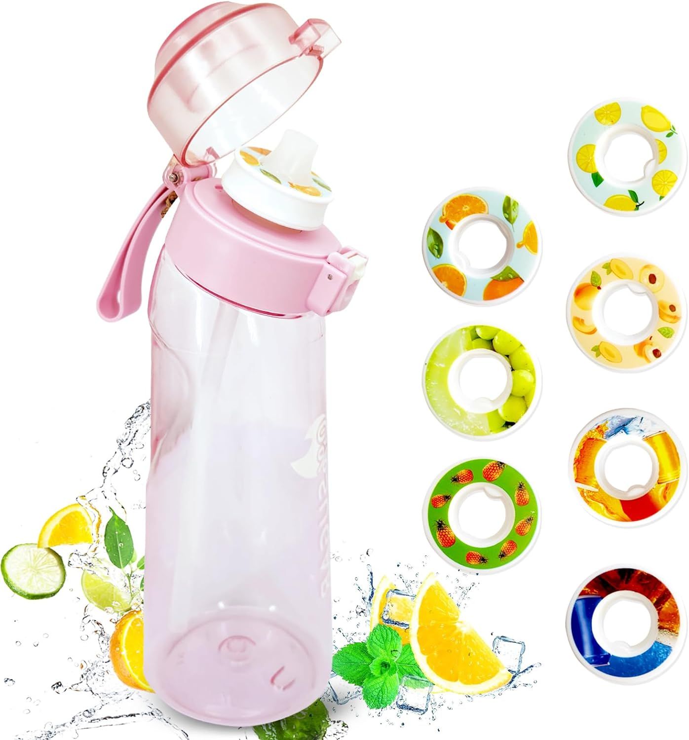Air Water Bottle with Flavor Pods, 650ML Leak Proof Sports Water Bottles Sugar Fruit Fragrance Drinking Bottles (Pink) — image 4
