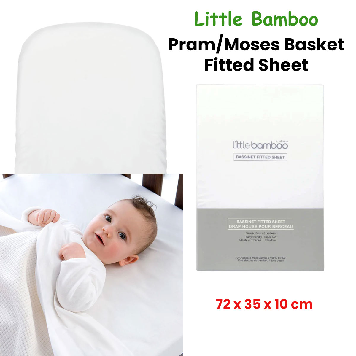Little Bamboo Fitted Sheet Pram/Moses Basket 72 × 35 × 10cm — image 2