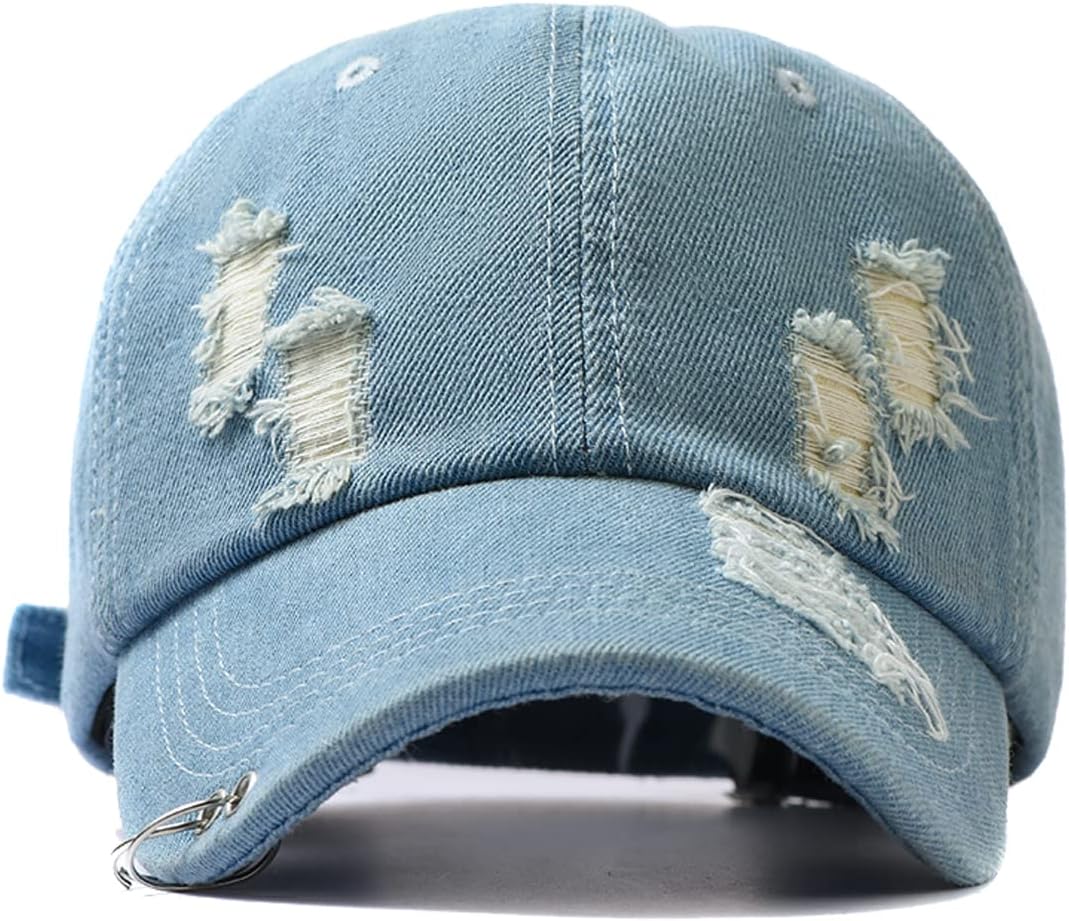 Unisex Ripped Distressed Denim Ring Baseball Cap Hip Hop Vintage Dad Hat Adjustable โ image 2