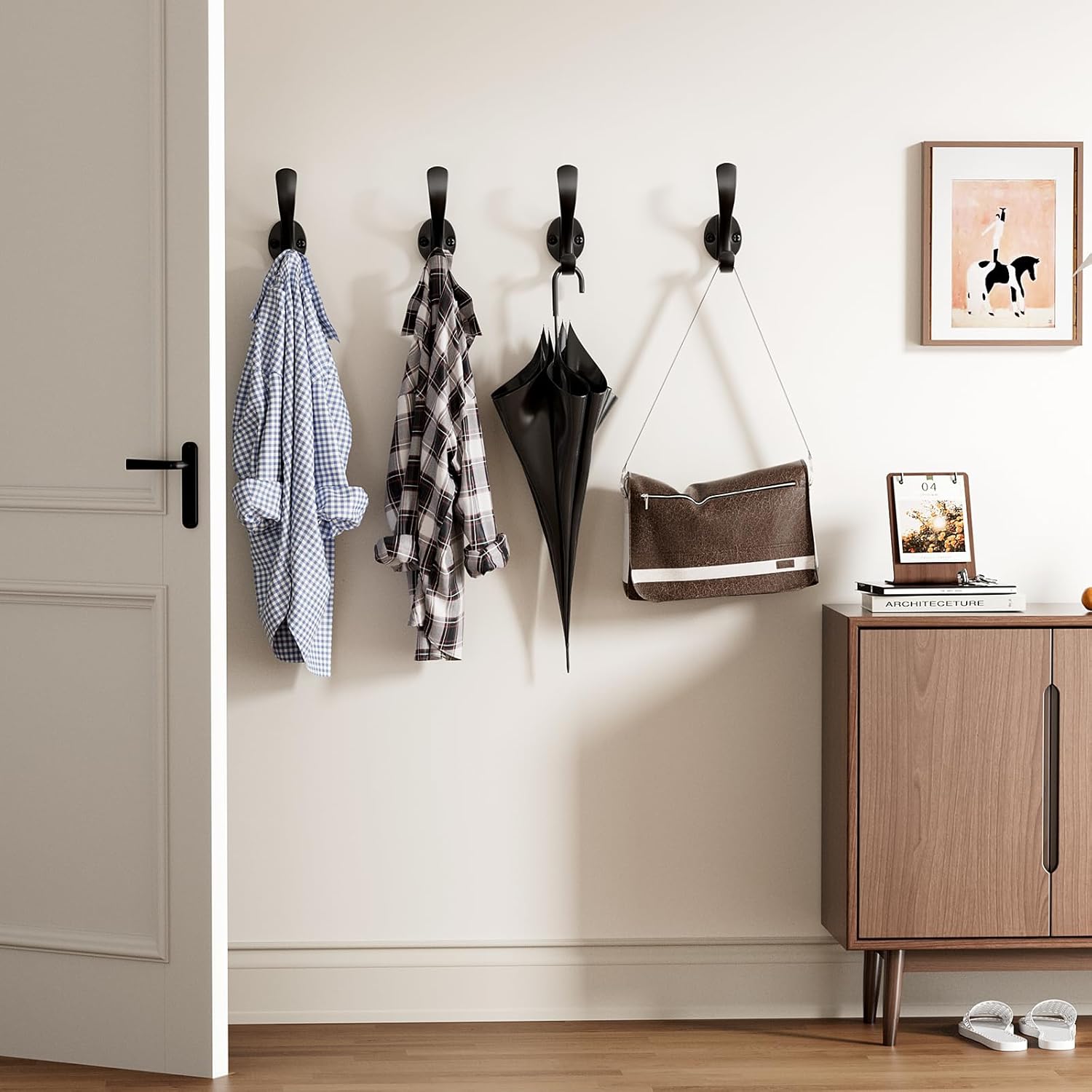 Coat Hooks Heavy Duty - Wall Mount Metal Towel Hooks Screw-in Wall Hooks for Hanging Hat, Towel, Key, Robe, Scarf, Bag, Cap (6 PCS Black) — image 6