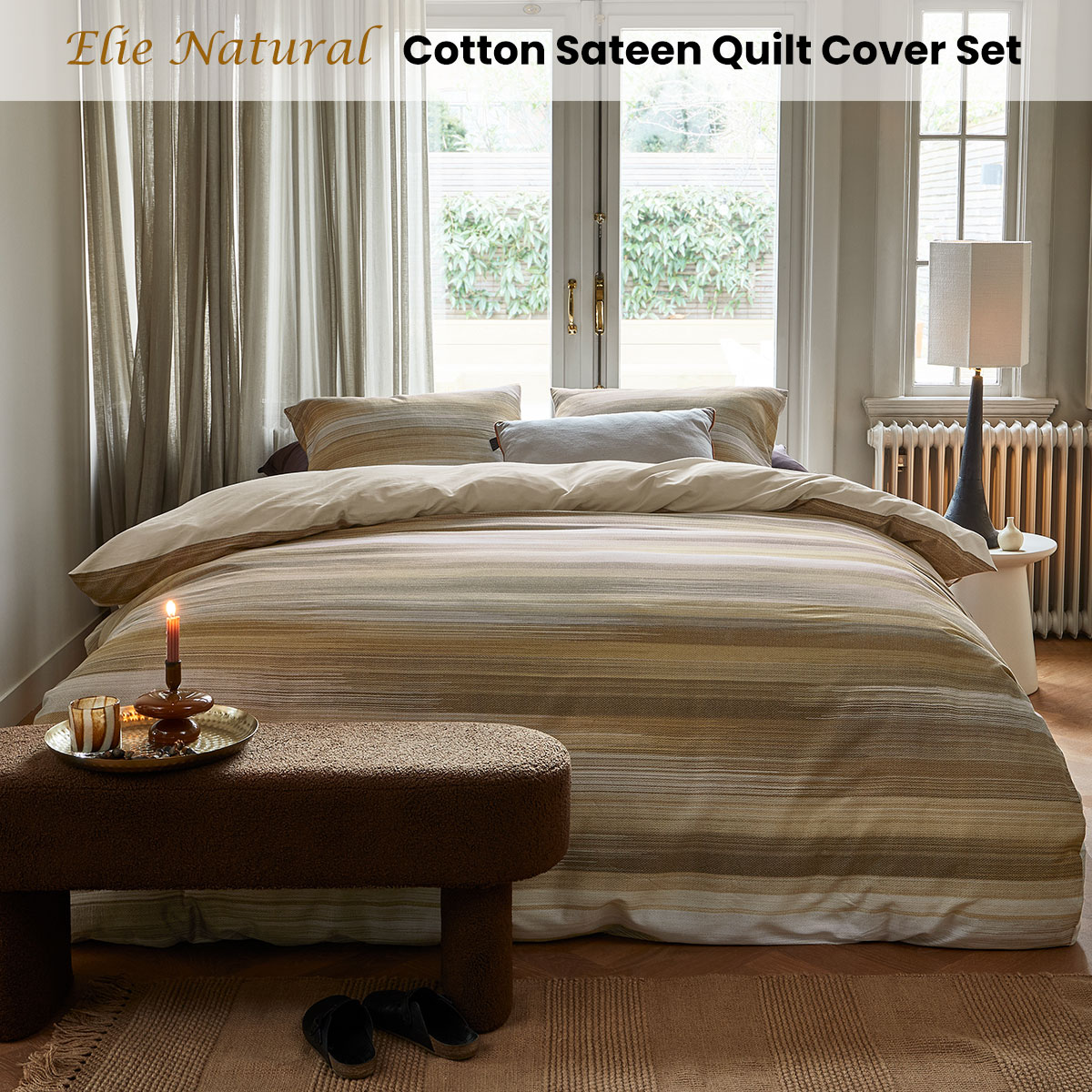 Bedding House Elie Natural Cotton Sateen Quilt Cover Set Queen — image 2