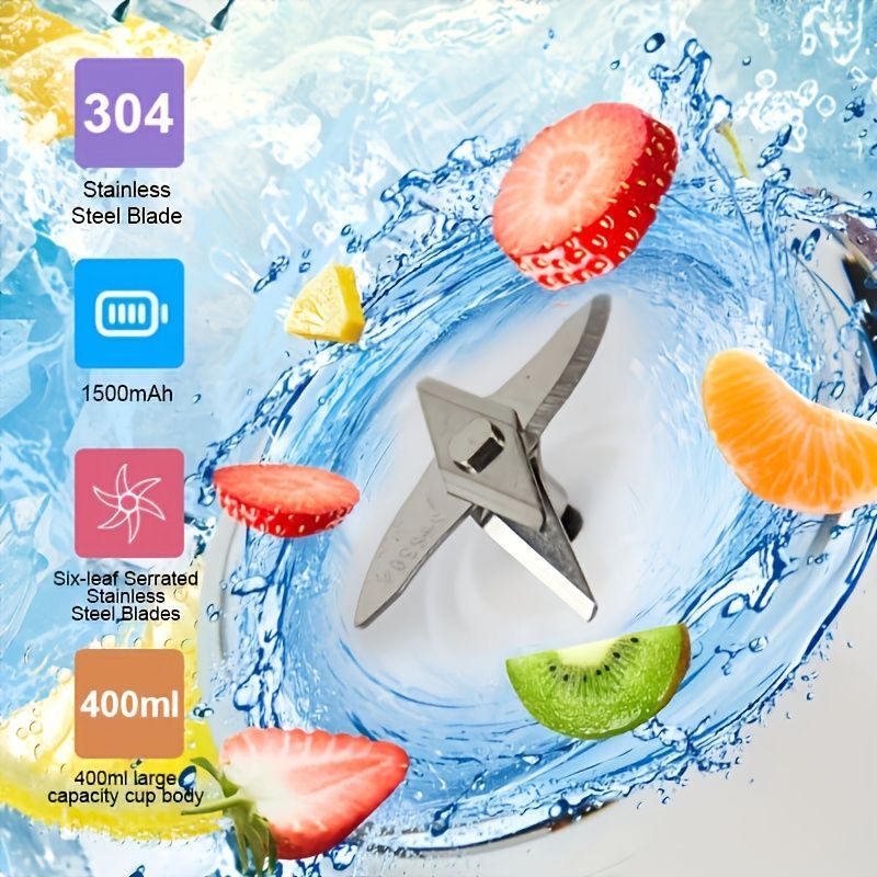 Blue Green Portable Electric Juicer Blender 6-Blade Juicer USB Rechargeable Juicer 2-In-1 — image 3