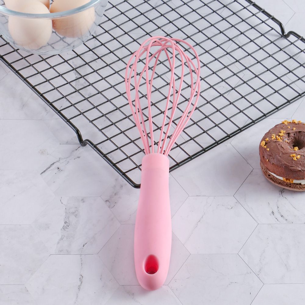 Manual Silicone Whisk Manual Eggs Beater Durable Kitchen Pastry Tools Cake Baking Utensil Mixer for Baking and Cooking, peachy pink โ image 3