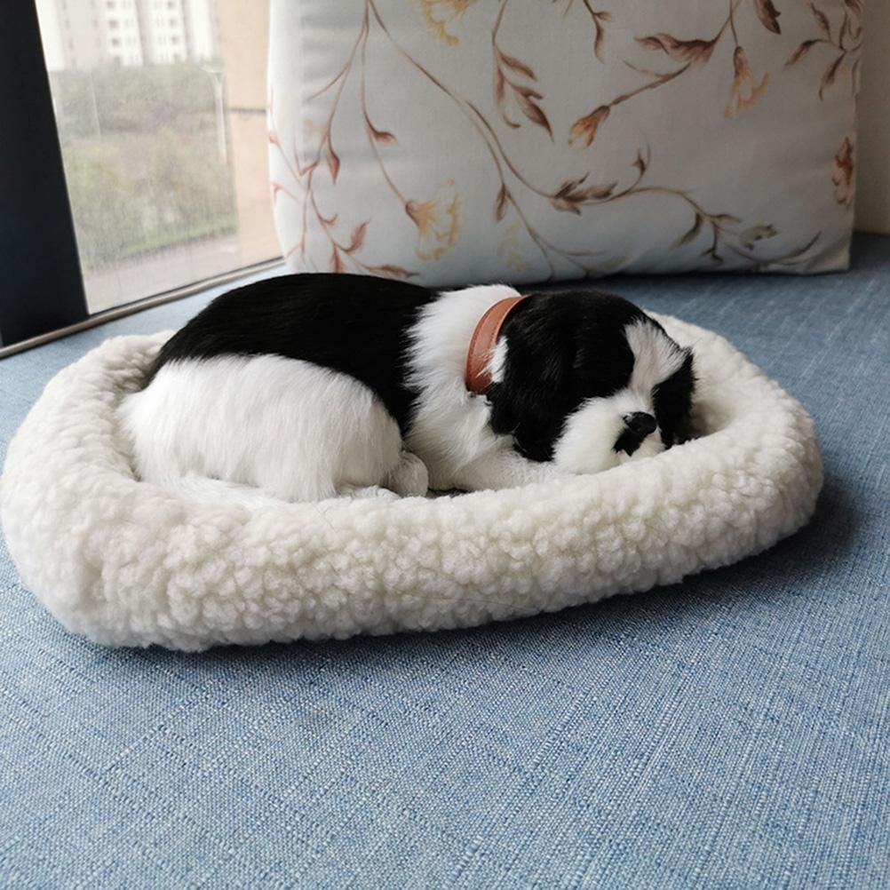 Realistic Sleeping dog Toy Breathing dog Stuffed Animal Doll with Mat Plush Toys for Children Home Ornament — image 5