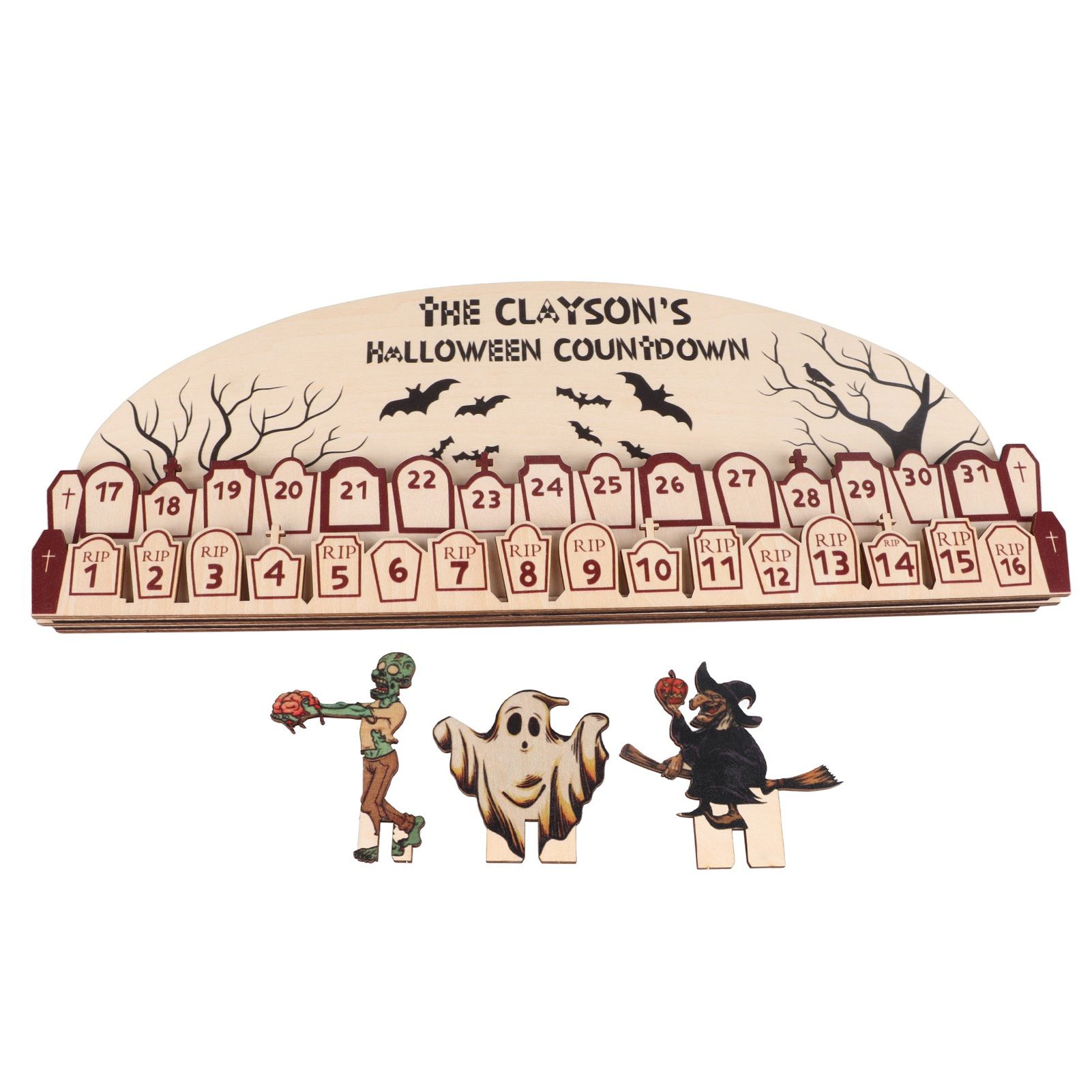 Halloween Advent Calendar 2023 31 Days Halloween Moving Wooden Block Countdown Calendar for Home Decor Holiday Ornament Gift โ image 3