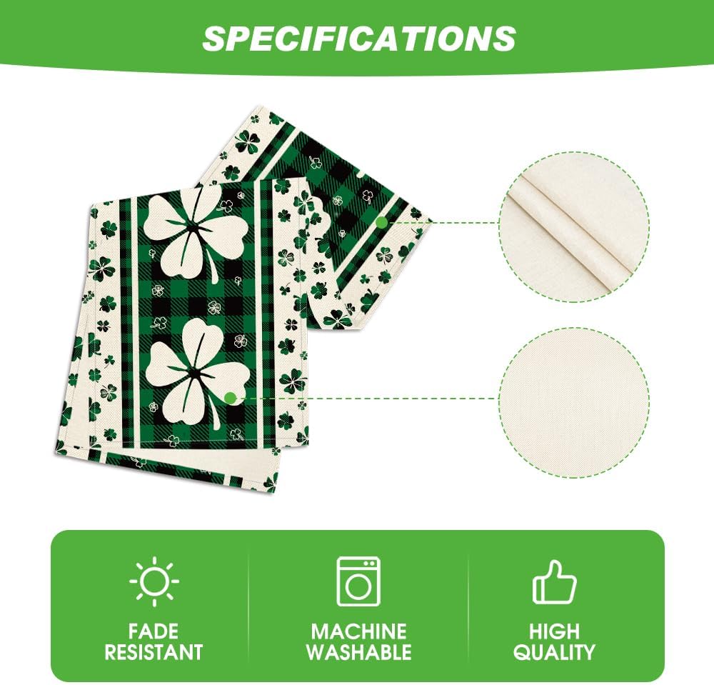 Green Clover Buffalo Plaid Shamrocks St. Patrick's Day Table Runner, Seasonal Kitchen Dining Table Decoration for Indoor Home Party 13 × 72 Inch — image 6