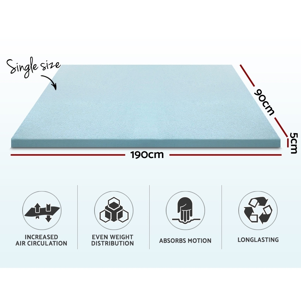 Giselle Bedding Memory Foam Mattress Topper Cool Gel 5cm Single โ image 2