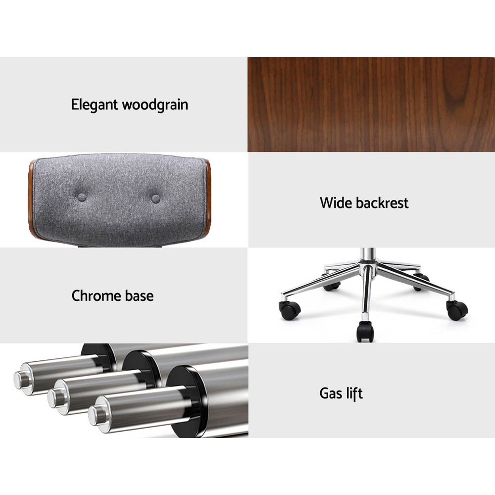 Artiss Wooden Office Chair Fabric Seat Grey — image 4
