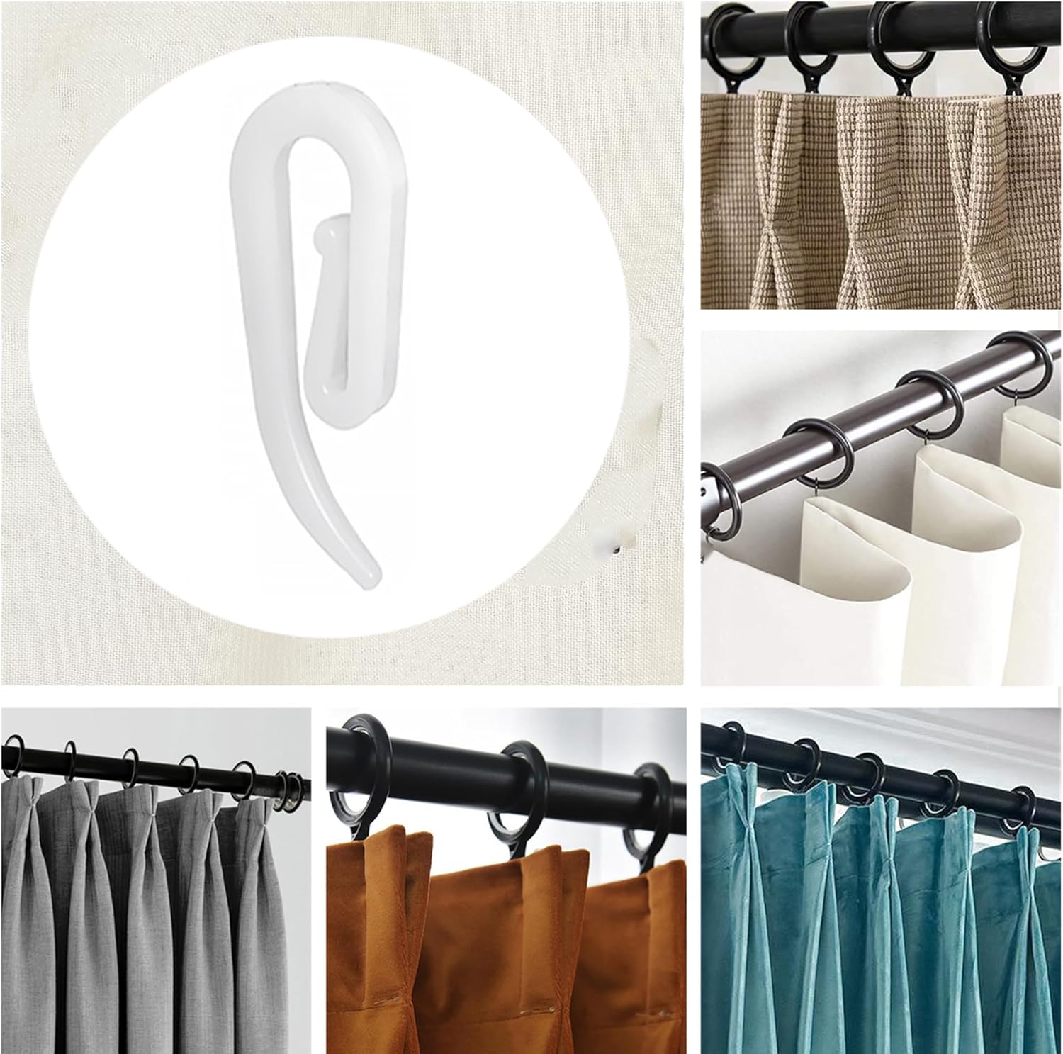 White plastic hooks for windows and door curtains - curtain hooks - suitable for windows, doors and shower curtains - 50 pieces โ image 5