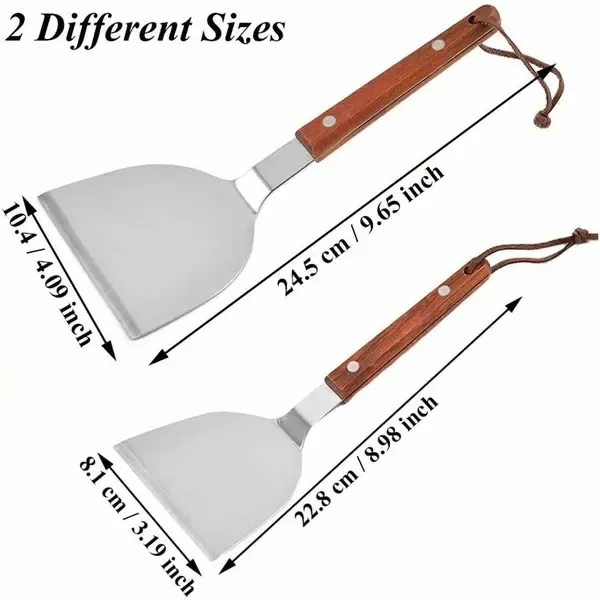 2 Pack BBQ Spatula Set, Stainless Steel Teppanyaki Grill Spatulas with Wooden Handles for Grilling and Griddle Cooking — image 3