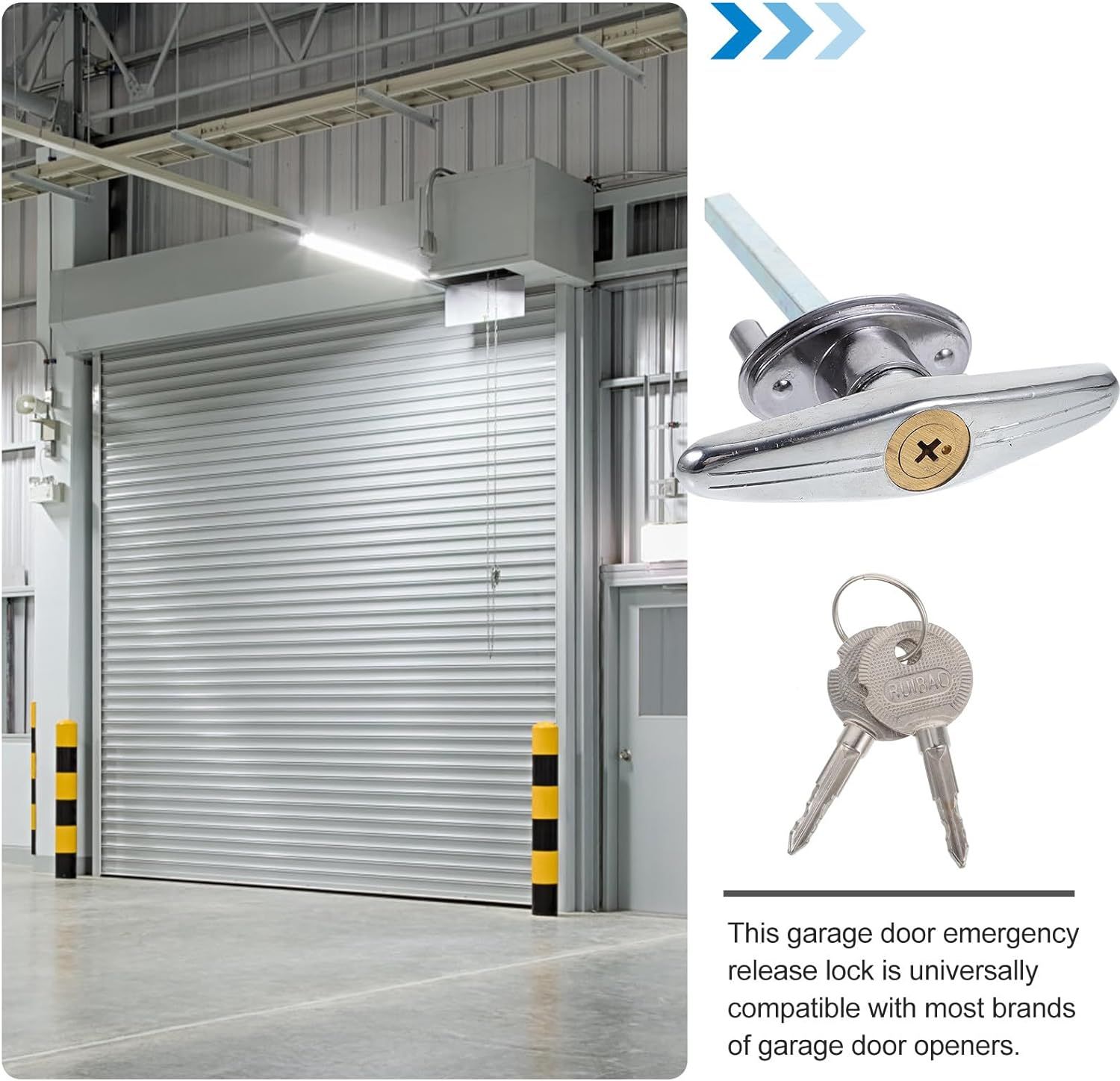 Garage Door Handle, Metal Locking T-Handle Barn Door Handles with Keys Universal Shed Door Lock Garage Door (Silver) — image 3