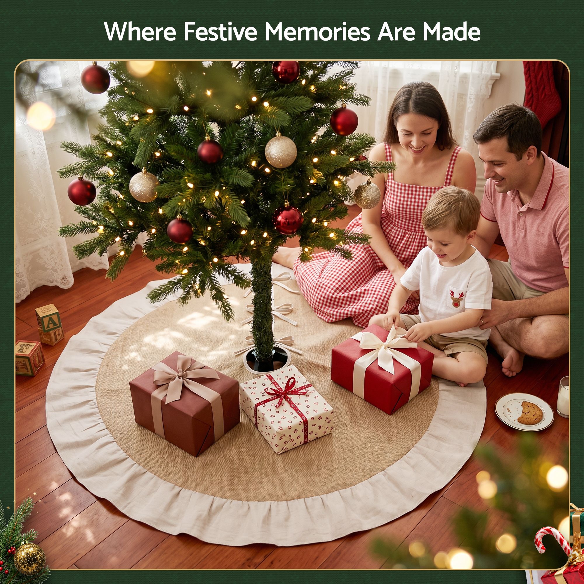 Jingle Jollys 120cm Christmas Tree Skirt Linen Christmas Tree Mat Decor โ image 6