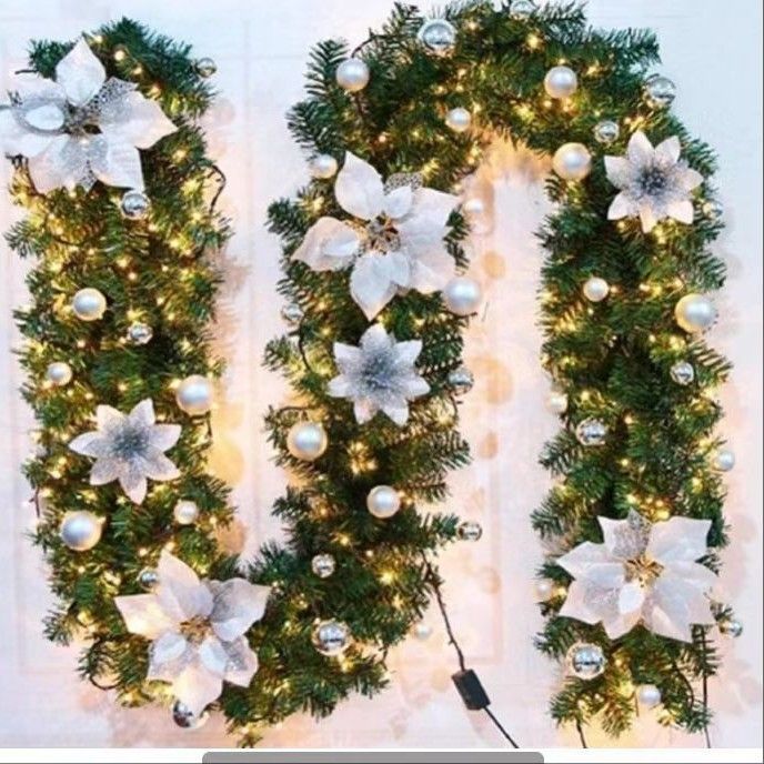 Christmas Garland 2 Piece Set 2.7m Garland With Lights Christmas Home - Red - Size 270cm โ image 2