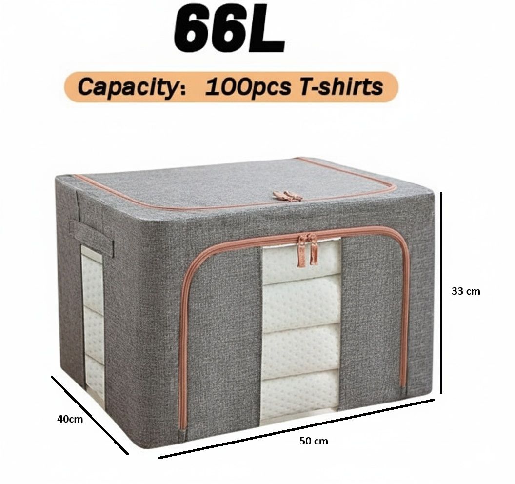 CARLA HOME 3 pack Large Clothes Storage Bins with Lids for Clothing, Bedding, Blankets, Toys (66L capacity - Grey) — image 2