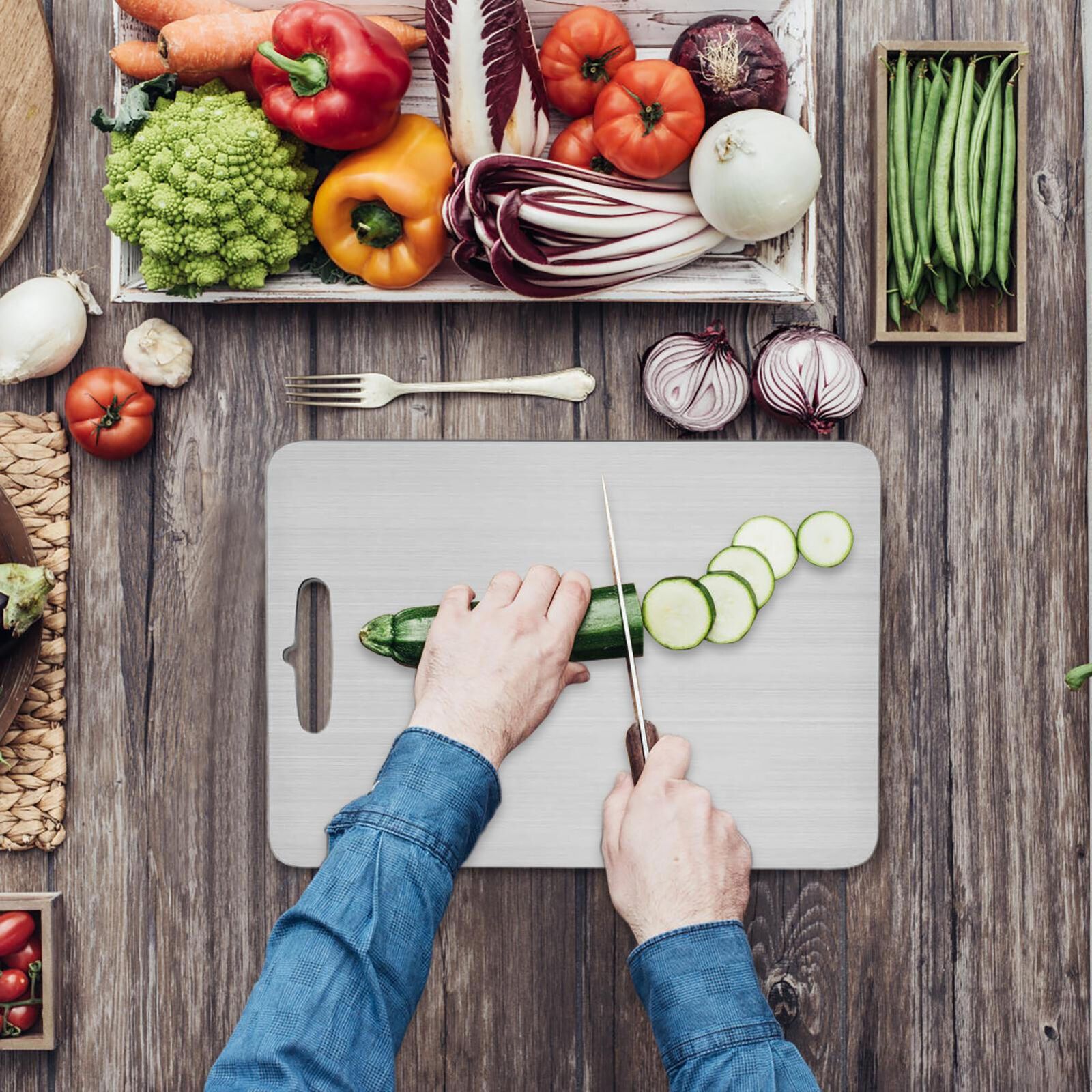 Cutting Board Double-Sided Stainless Steel Chopping Boards for Kitchen Camping 46x30cm β image 4