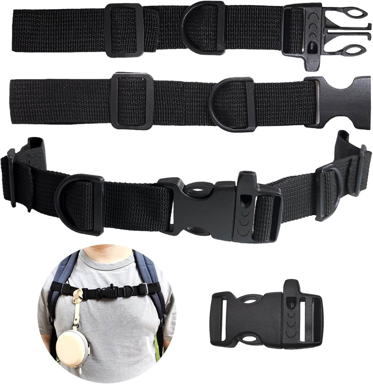 2 PCS Backpack Chest Strap Add on, Adjustable Sternum Straps for Backpacks and Schoolbag, Heavy Duty Backpack Waist Strap Chest Belt with Whistle Quick Release